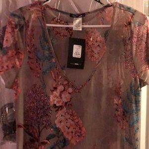 Long Sheer Floral Print Tunic